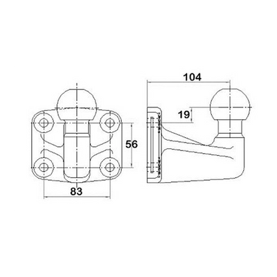 Kuglehoved 4 huller Hulstørrelse 83mm x 56mm