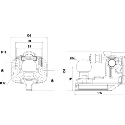 Universal-kuglehoved 2-hul / 4-hul
